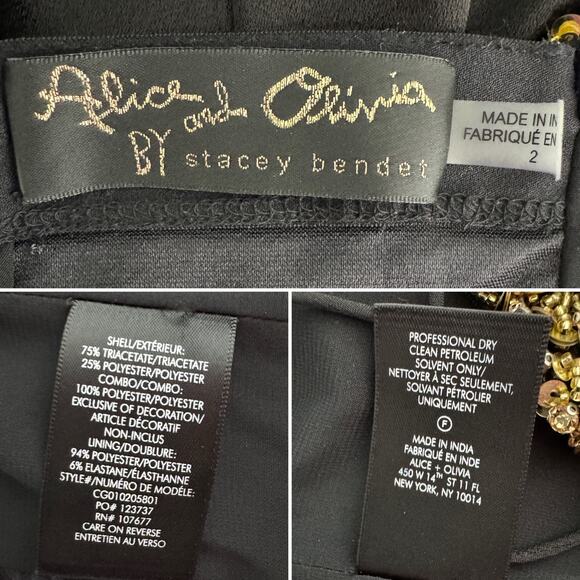 Alice + Olivia Jeri Rhinestone Embellished Strapless Jumpsuit black gold size 2 - Picture 12 of 15